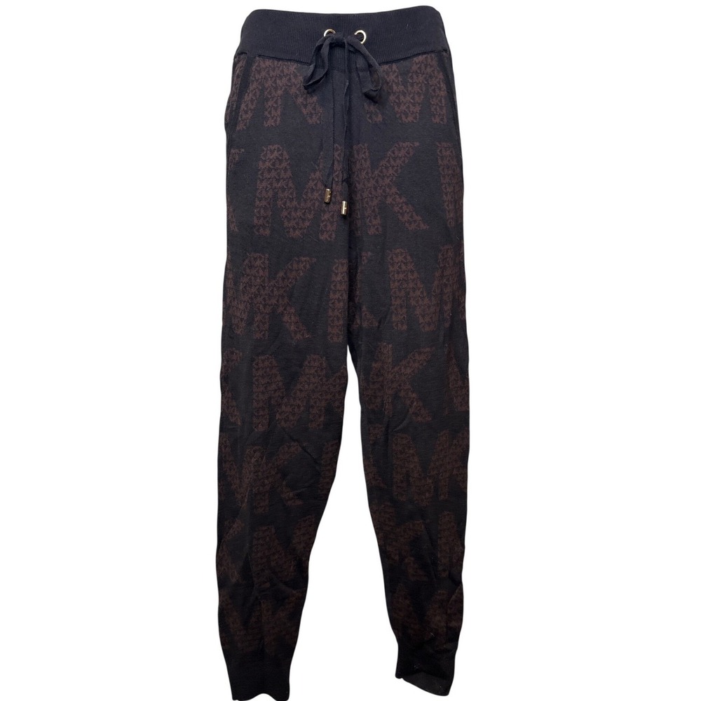 MICHAEL KORS Womens Black Brown MK Logo Print Jogger Pants‎ Sz XS Casual Active